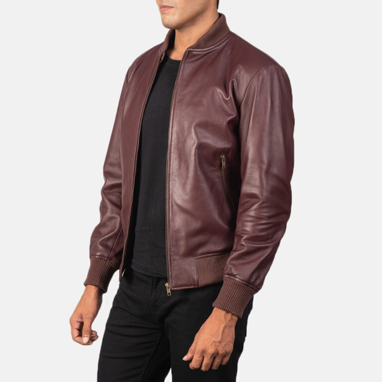 Mens Shane Maroon Leather Bomber Jacket5824-3-1568465415074